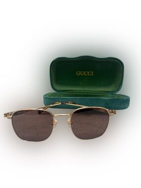 Gucci Men's Gold Frame Sunglasses with Brown Tinted Lenses